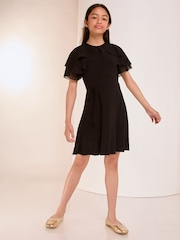 Lipsy Black Layered Flutter Sleeve Jersey Dress (5-16yrs) - Image 4 of 5