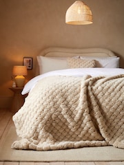 Ivory Luna Scalloped Plush Faux Fur Throw - Image 1 of 4