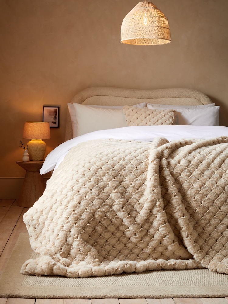 Ivory Luna Scalloped Plush Faux Fur Throw - Image 1 of 4