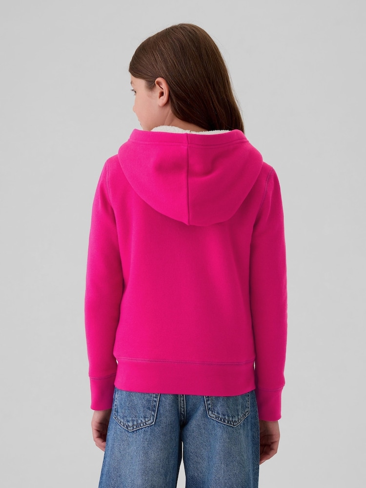 Gap Magenta Pink Logo Sherpa-Lined Zip Up Hoodie (4-13yrs) - Image 2 of 5