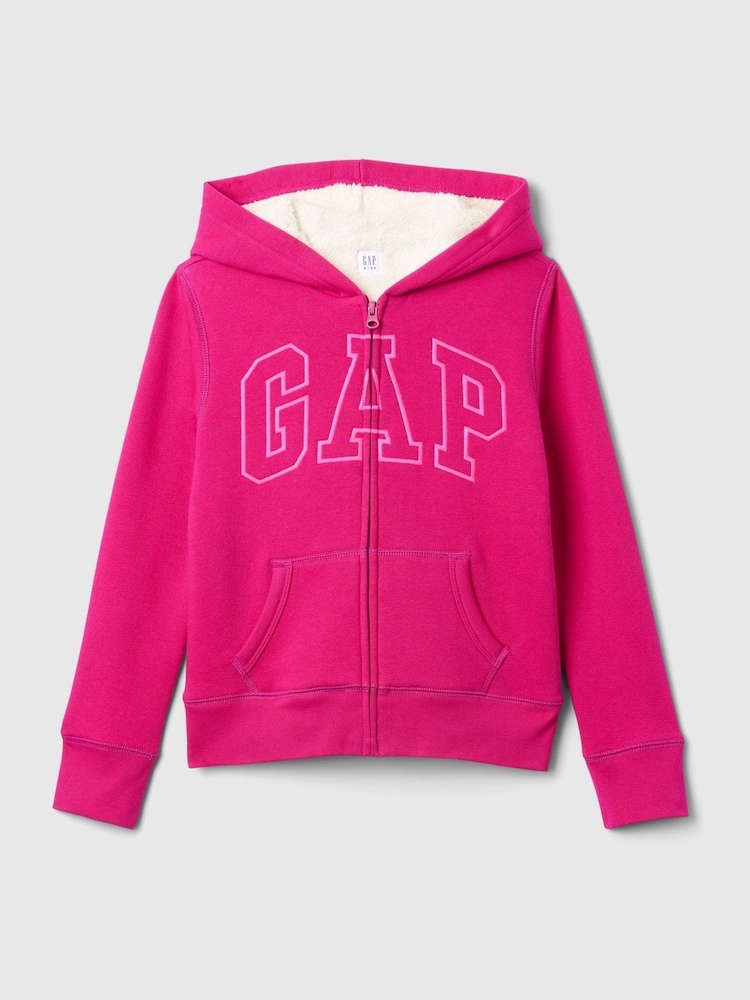 Gap Magenta Pink Logo Sherpa-Lined Zip Up Hoodie (4-13yrs) - Image 5 of 5 Gap Magenta Pink Logo Sherpa-Lined Zip Up Hoodie (4-13yrs) - Image 5 of 5