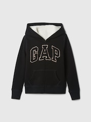 Gap Black Logo Sherpa-Lined Zip Up Hoodie (4-13yrs) - Image 1 of 3