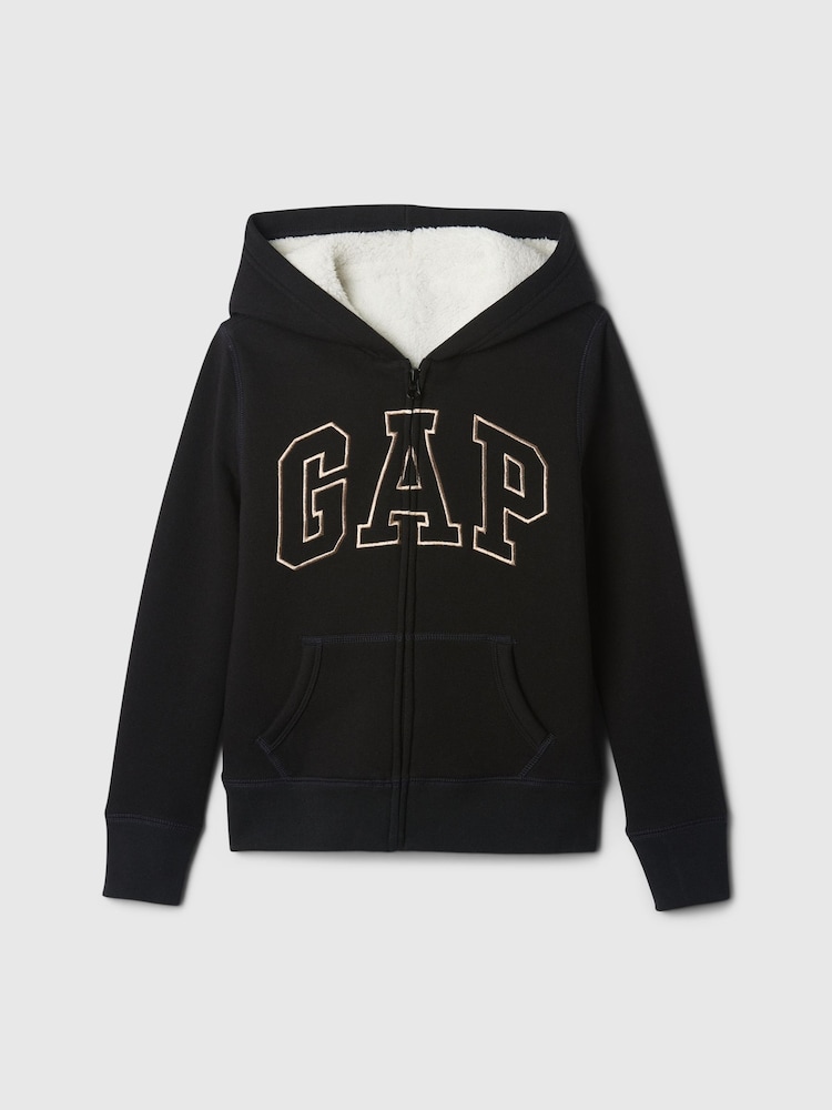 Gap Black Logo Sherpa-Lined Zip Up Hoodie (4-13yrs) - Image 1 of 3