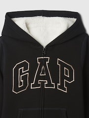 Gap Black Logo Sherpa-Lined Zip Up Hoodie (4-13yrs) - Image 3 of 3