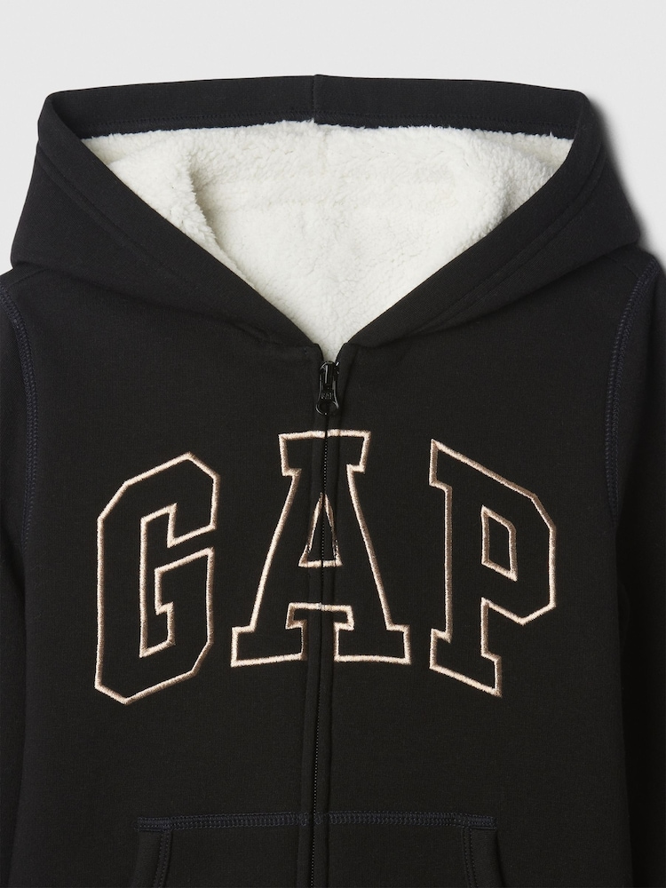 Gap Black Logo Sherpa-Lined Zip Up Hoodie (4-13yrs) - Image 3 of 3