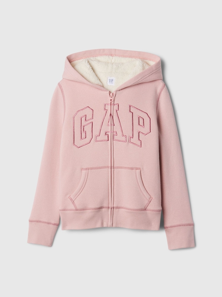 Gap Pink Logo Sherpa-Lined Zip Up Hoodie (4-13yrs) - Image 1 of 3 Gap Pink Logo Sherpa-Lined Zip Up Hoodie (4-13yrs) - Image 1 of 3
