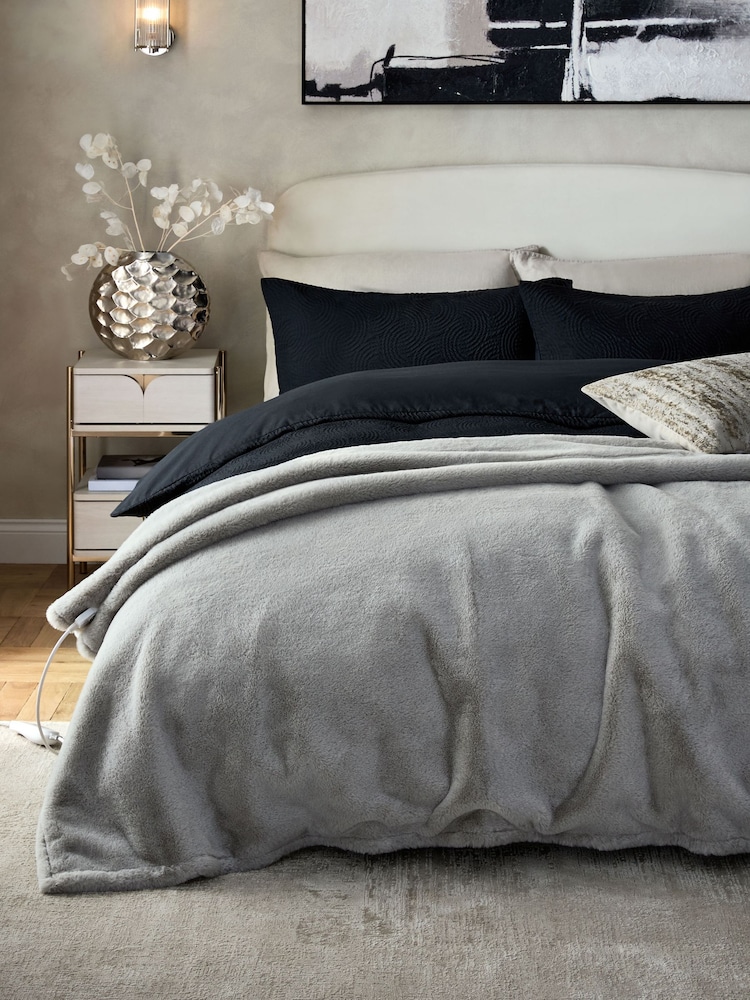 Grey Heated Plush Faux Fur Throw - Image 1 of 4