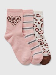 Gap Pink Kids 3 Pack Leopard Crew Socks - Image 1 of 1