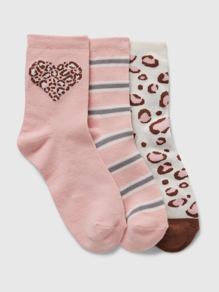 Gap Pink Kids 3 Pack Leopard Crew Socks - Image 1 of 1