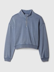 Gap Blue Vintage Soft Half Zip Cropped Pullover (4-13yrs) - Image 4 of 5