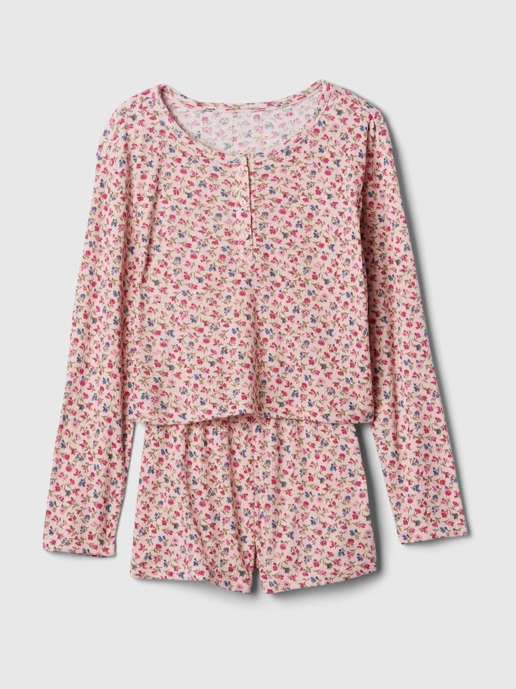 Gap Pink Floral Henley Pyjama Shorts Set (4-13yrs) - Image 1 of 3