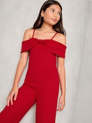 Lipsy Red Cold Shoulder Bow Jumpsuit (5-16yrs) - Image 3 of 4