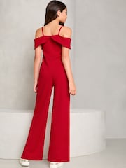 Lipsy Red Cold Shoulder Bow Jumpsuit (5-16yrs) - Image 4 of 4