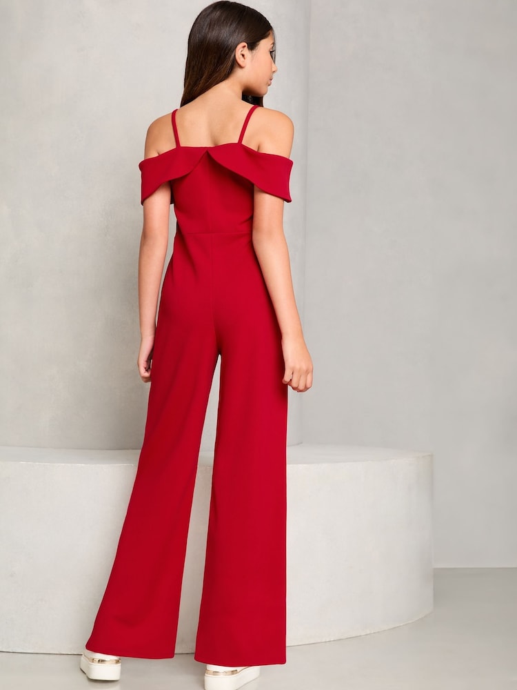 Lipsy Red Cold Shoulder Bow Jumpsuit (5-16yrs) - Image 4 of 4