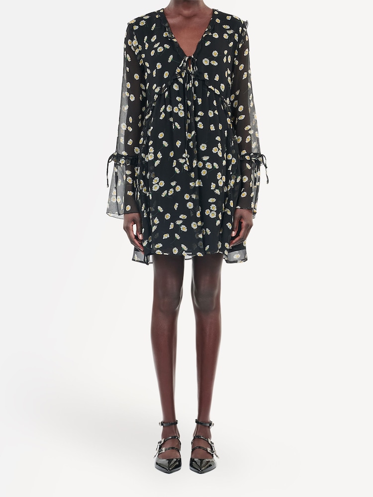 The Kooples Black Printed Silk Short Sleeve Dress - Image 1 of 7 The Kooples Black Printed Silk Short Sleeve Dress - Image 1 of 7