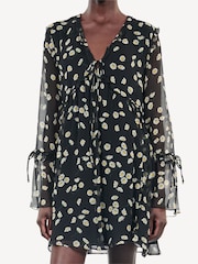 The Kooples Black Printed Silk Short Sleeve Dress - Image 4 of 7