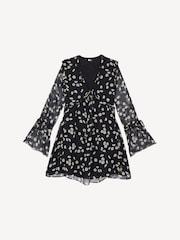 The Kooples Black Printed Silk Short Sleeve Dress - Image 5 of 7