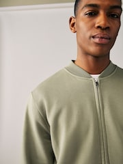 Green Cotton Rich Jersey Bomber Jacket - Image 1 of 8