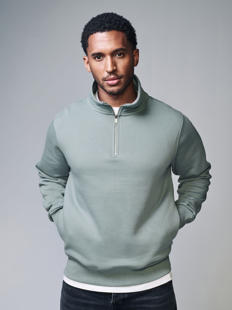 Blue Jersey Cotton Rich Quarter Zip Sweatshirt - Image 1 of 7
