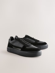 Black Forever Comfort® Leather Chunky Panel Detail Lace Up Trainers - Image 2 of 5