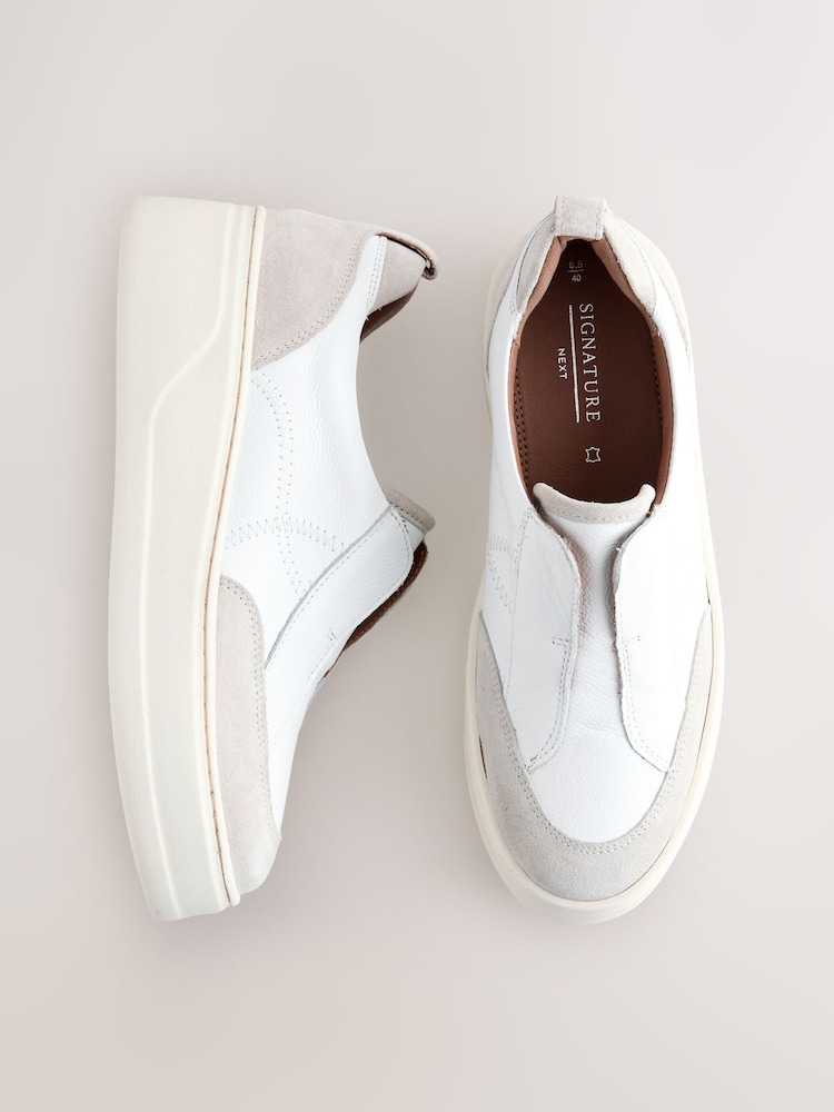 White Slip On Signature Forever Comfort® Leather Chunky Wedge Platform Trainers - Image 1 of 9