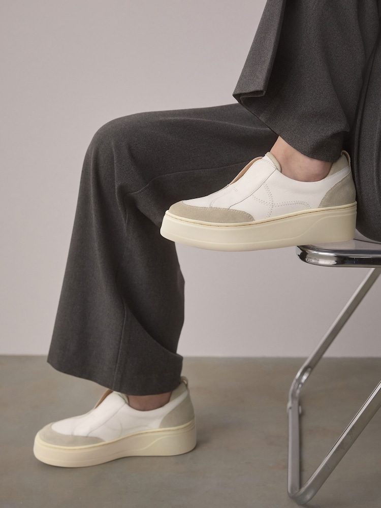 White Slip On Signature Forever Comfort® Leather Chunky Wedge Platform Trainers - Image 2 of 9