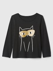 Gap Black Cat Long Sleeve Logo Graphic T-Shirt (6mths-5yrs) - Image 1 of 3