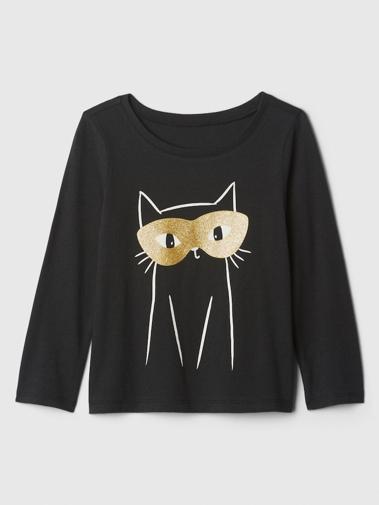 Gap Black Cat Long Sleeve Logo Graphic T-Shirt (6mths-5yrs) - Image 1 of 3