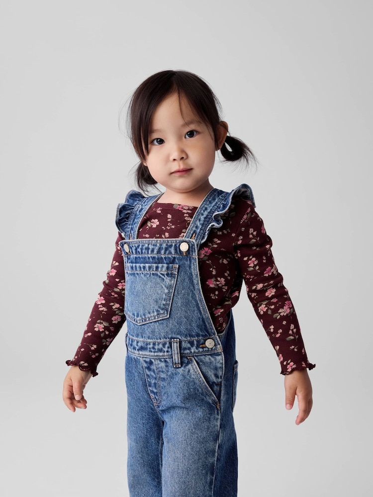 Gap Blue Wide-Leg Square Neck Flutter Sleeve Dungarees (6mths-5yrs) - Image 2 of 4