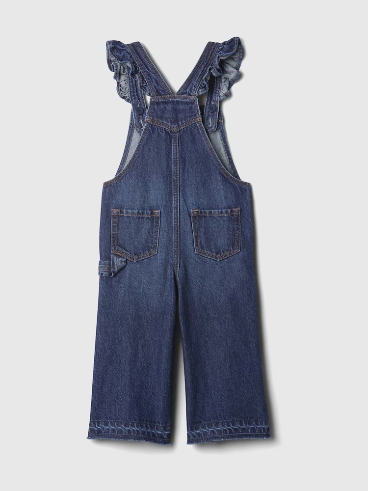 Gap Blue Wide-Leg Square Neck Flutter Sleeve Dungarees (6mths-5yrs) - Image 4 of 4