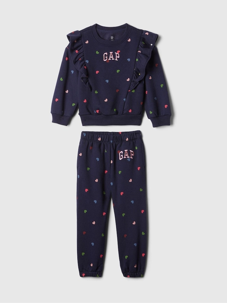 Gap Navy/Blue Heart Vintage Soft Ruffle Logo Jumper & Jogger Set (6mths-5yrs) - Image 1 of 2