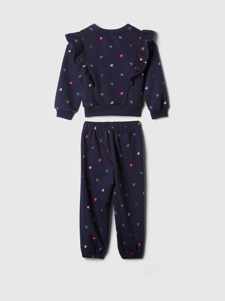 Gap Navy/Blue Heart Vintage Soft Ruffle Logo Jumper & Jogger Set (6mths-5yrs) - Image 2 of 2