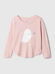 Gap Pink Halloween Ghost Graphic Long Sleeve Crew Neck T-Shirt (6mths-5yrs) - Image 1 of 2