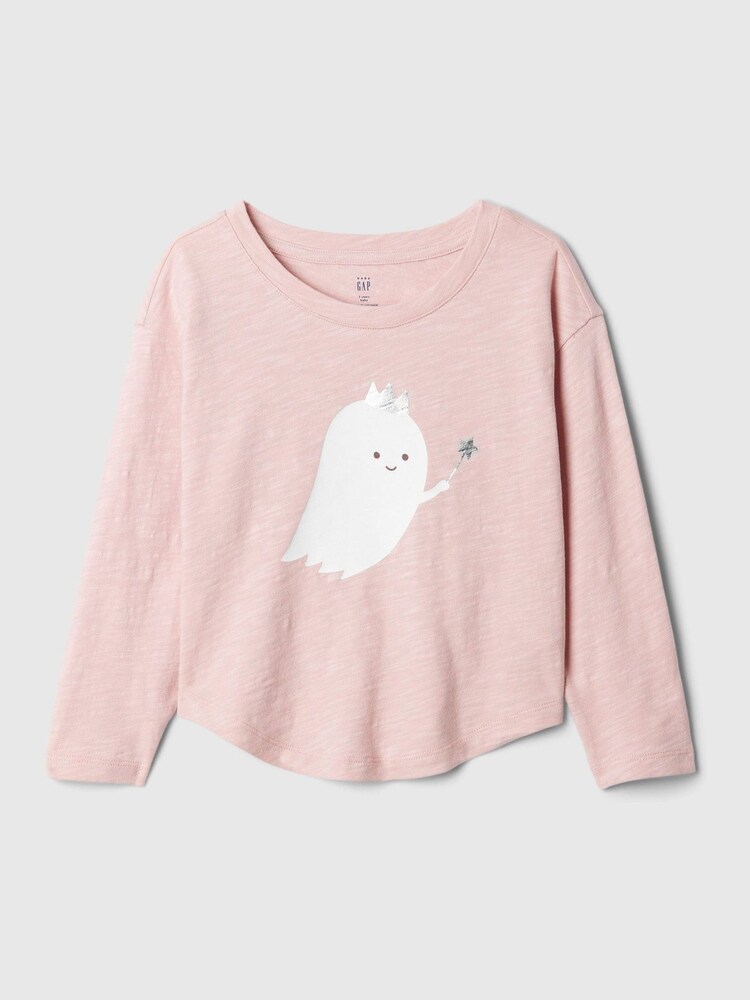 Gap Pink Halloween Ghost Graphic Long Sleeve Crew Neck T-Shirt (6mths-5yrs) - Image 1 of 2
