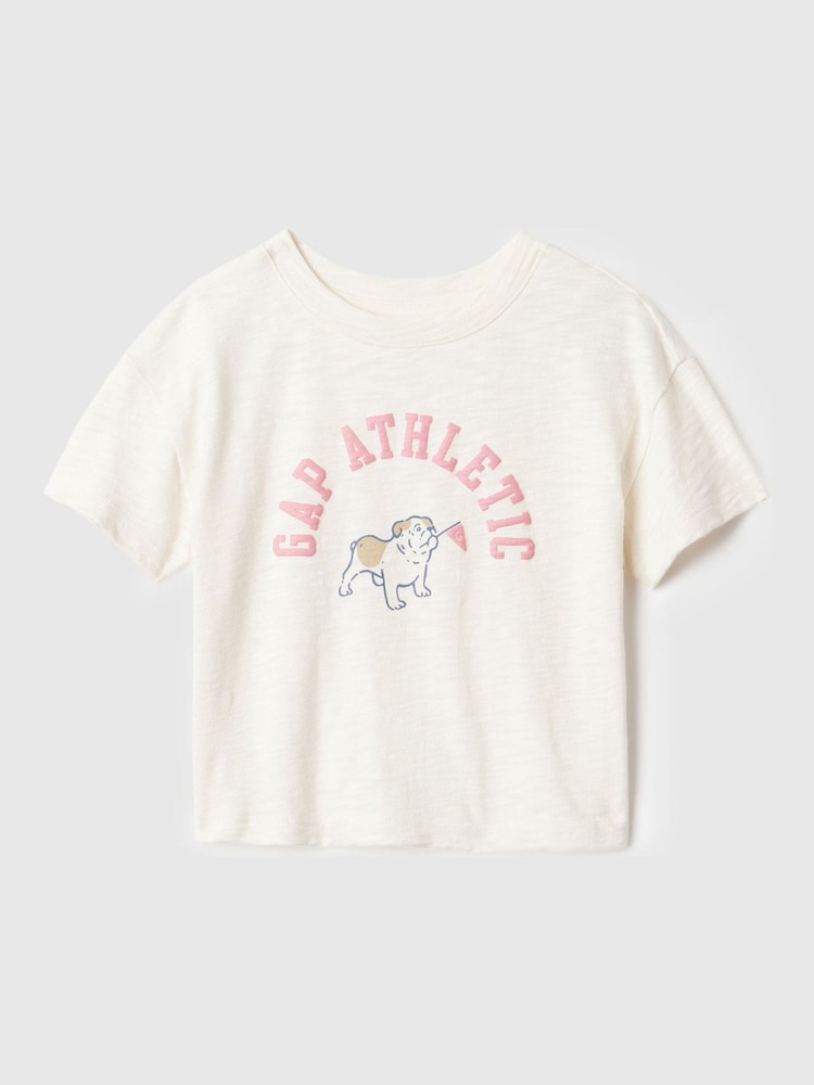 Gap White Athletic Logo Graphic Short Sleeve Crew Neck T-Shirt (6mths-5yrs) - Image 1 of 1 Gap White Athletic Logo Graphic Short Sleeve Crew Neck T-Shirt (6mths-5yrs) - Image 1 of 1