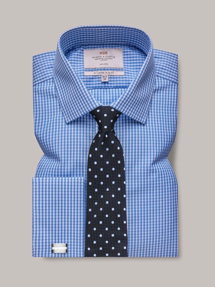 Hawes & Curtis Blue Gingham Check 100% Cotton Shirt - Image 1 of 3