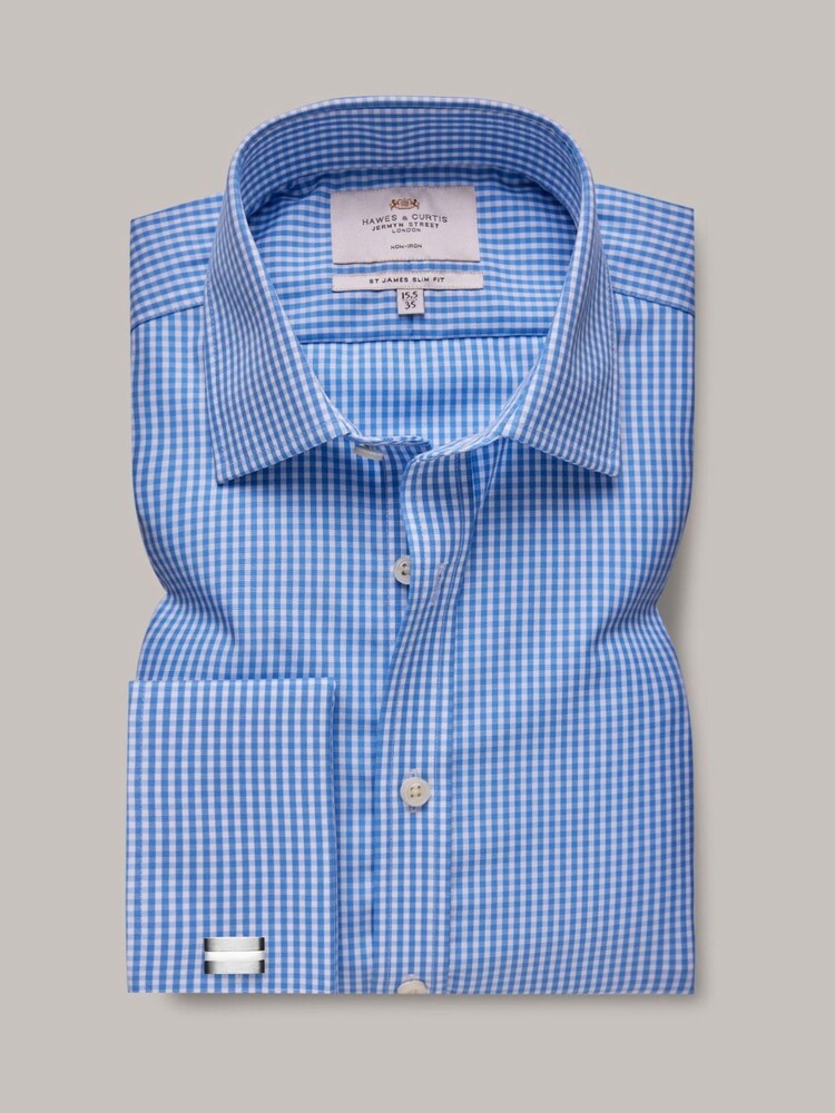 Hawes & Curtis Blue Gingham Check 100% Cotton Shirt - Image 2 of 3
