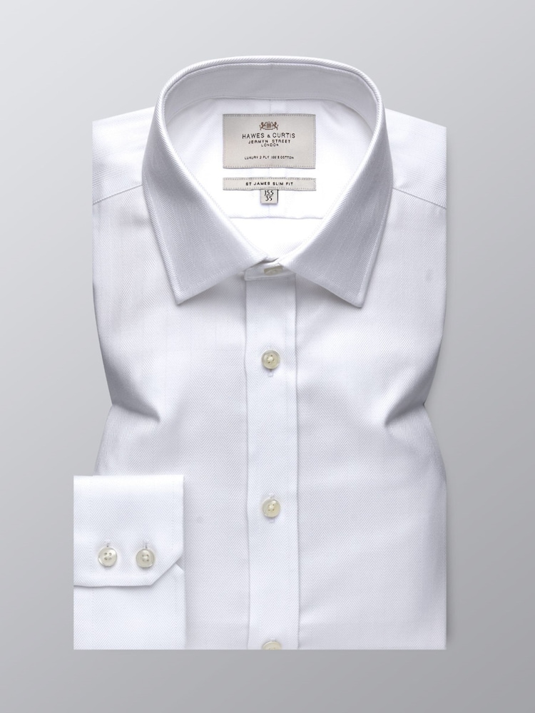 Hawes & Curtis Herringbone 100% Cotton White Shirt - Image 1 of 3