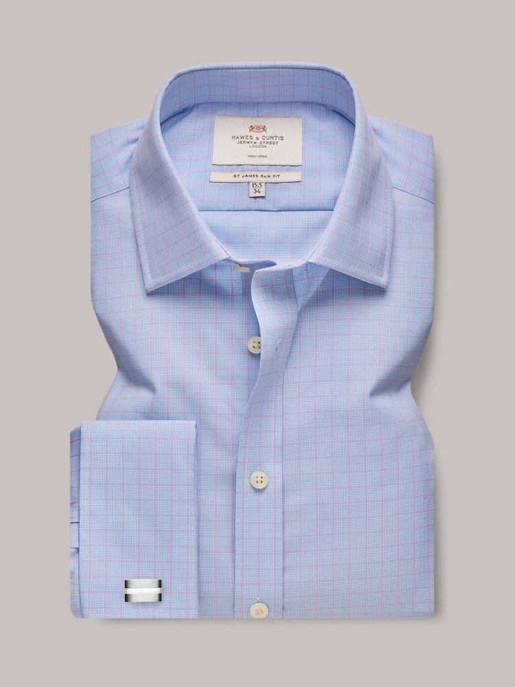 Hawes & Curtis Blue Grid Check 100% Cotton Shirt - Image 2 of 3 Hawes & Curtis Blue Grid Check 100% Cotton Shirt - Image 2 of 3