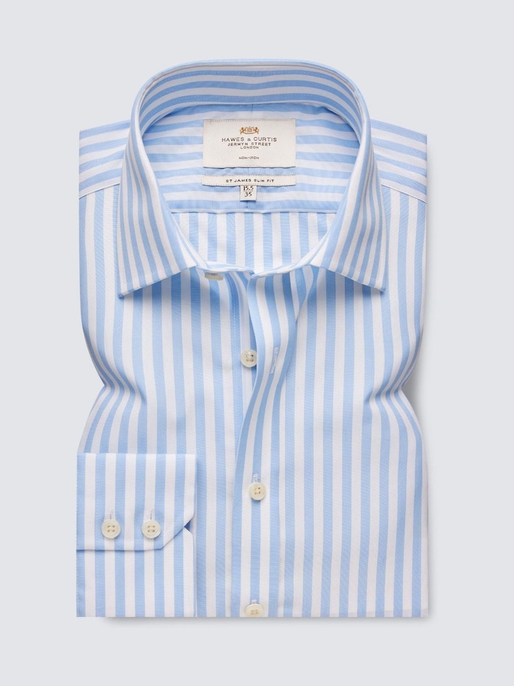 Hawes & Curtis Blue Bold Stripe 100% Cotton Shirt - Image 2 of 3