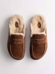 The Set Premium Comfort Suede Backless Footbed Clog Loafers Tan Brown - Image 1 of 4