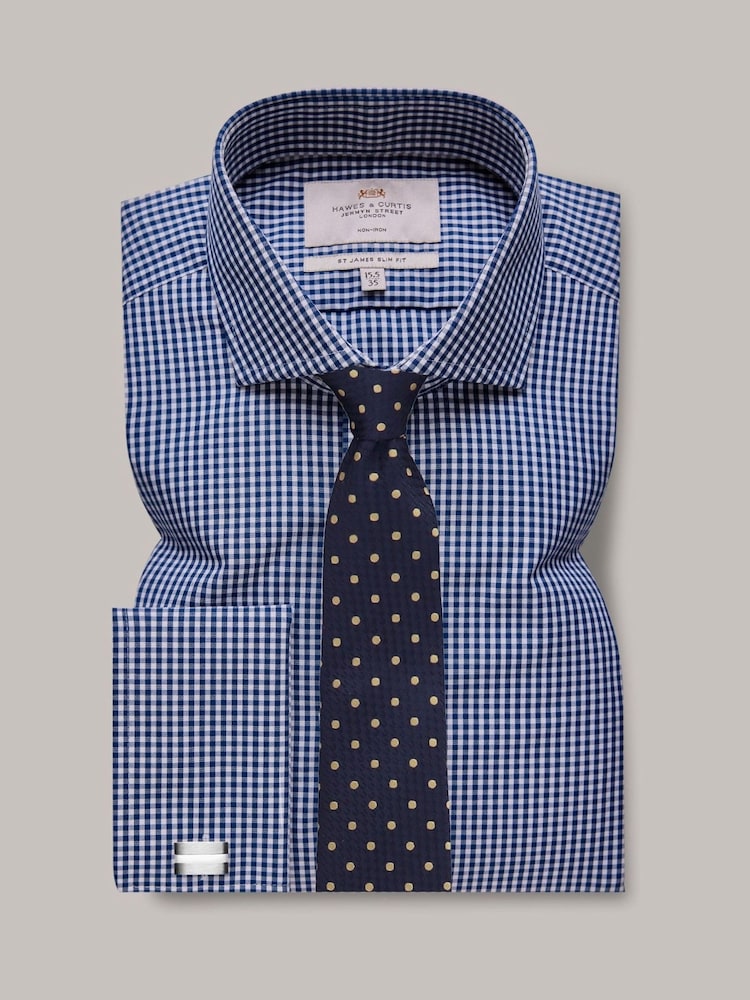 Hawes & Curtis Navy Gingham 100% Cotton Shirt - Image 1 of 3
