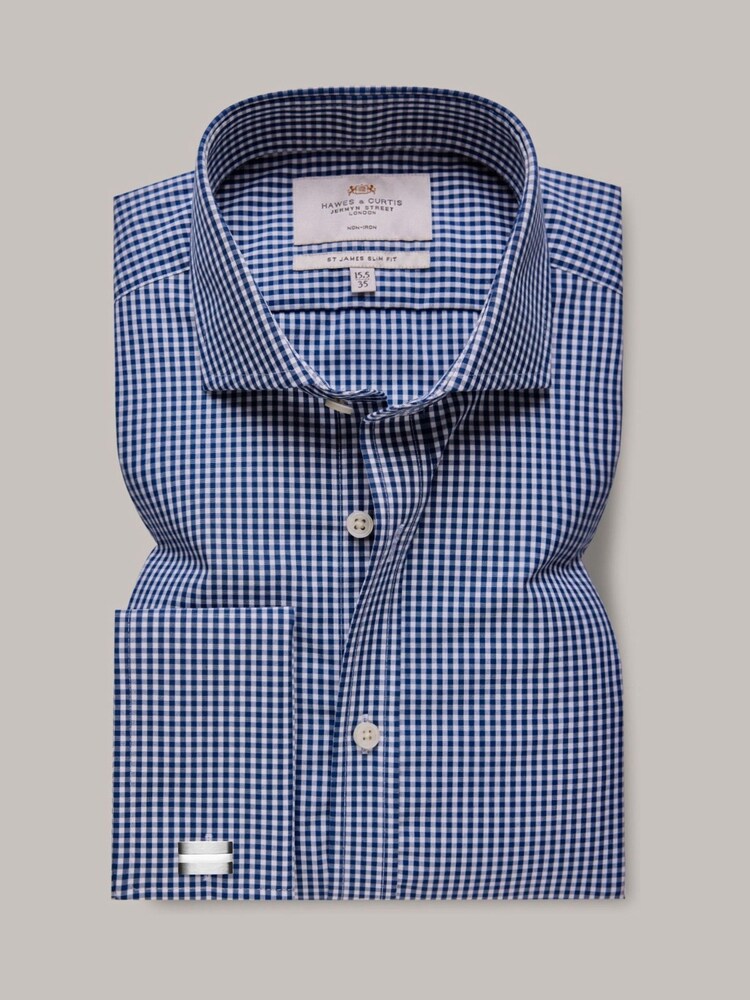 Hawes & Curtis Navy Gingham 100% Cotton Shirt - Image 2 of 3