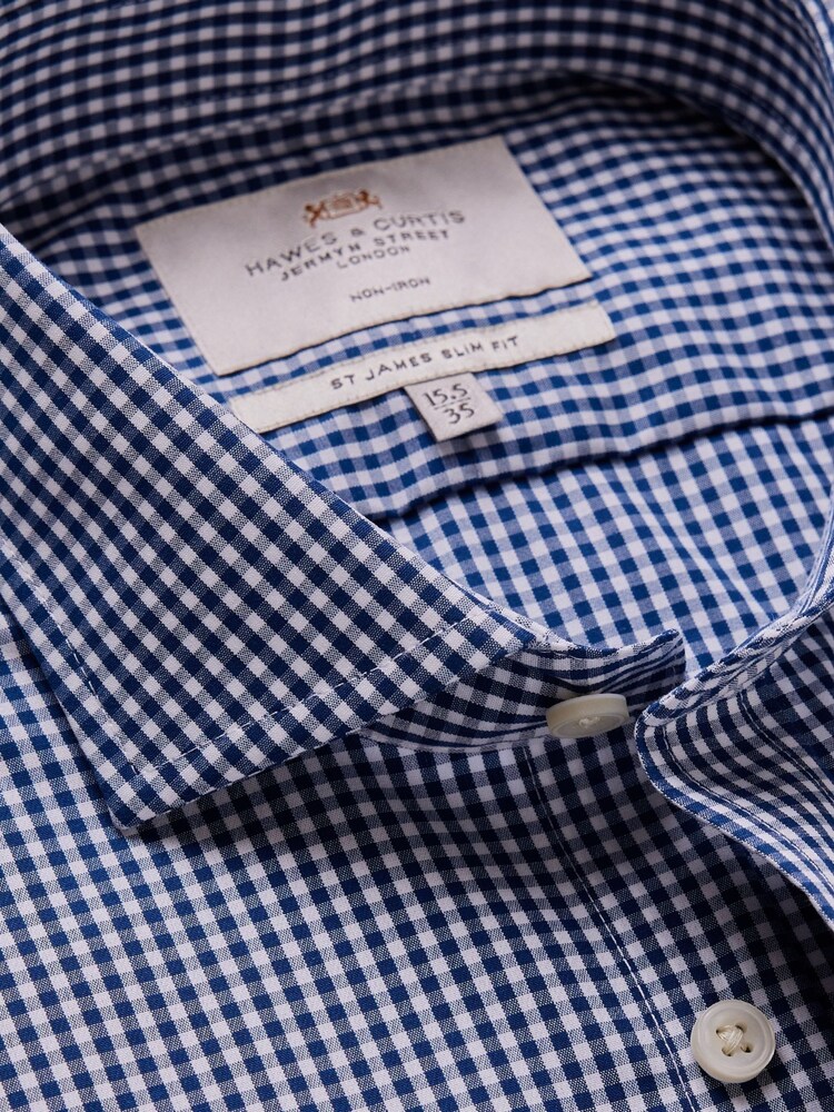 Hawes & Curtis Navy Gingham 100% Cotton Shirt - Image 3 of 3
