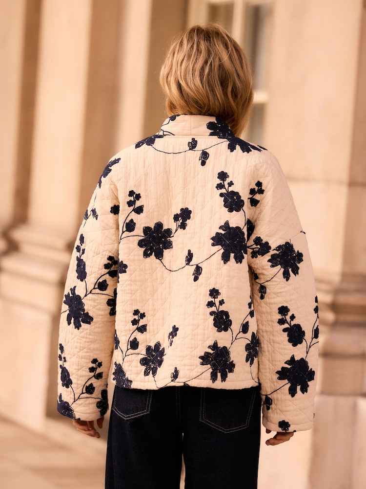 Ecru/Navy Quilted Embroided Jacket - Image 3 of 7