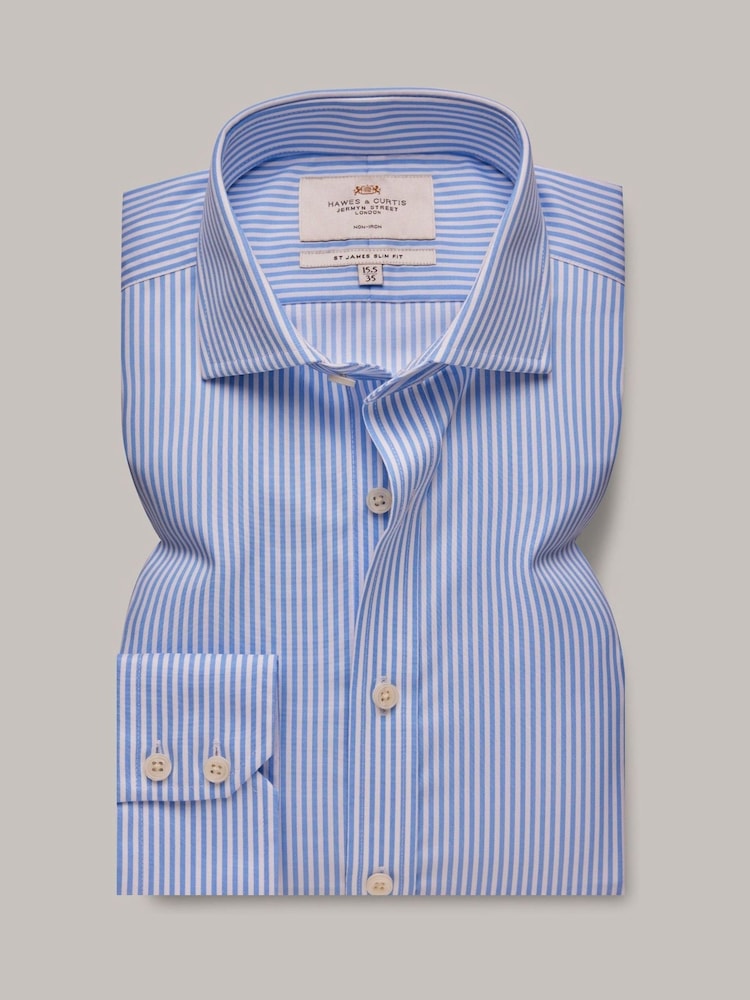 Hawes & Curtis Blue Bengal Stripe 100% Cotton Shirt - Image 2 of 3