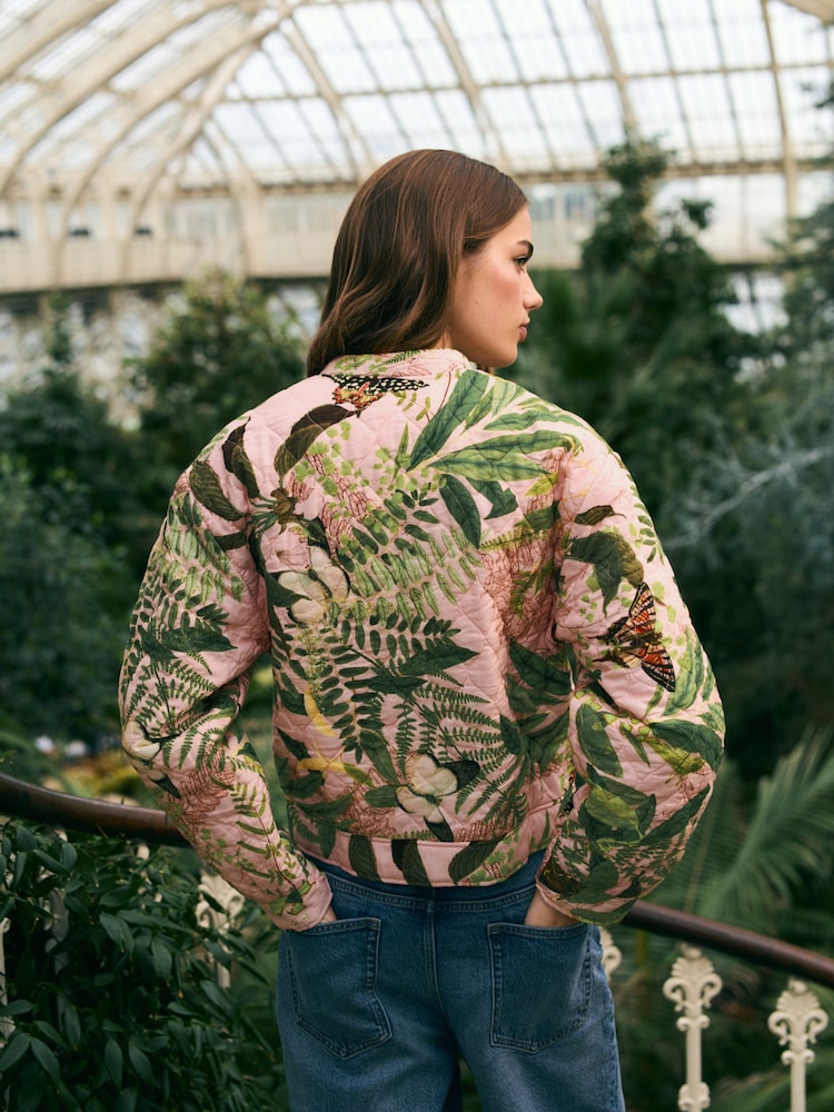 Pink Floral Kew Gardens Quilted Bomber Jacket - Image 2 of 8