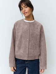 Grey Suedette Bomber Jacket - Image 3 of 8