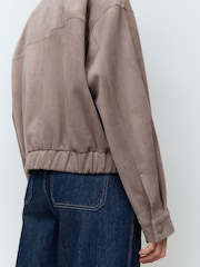 Grey Suedette Bomber Jacket - Image 4 of 8