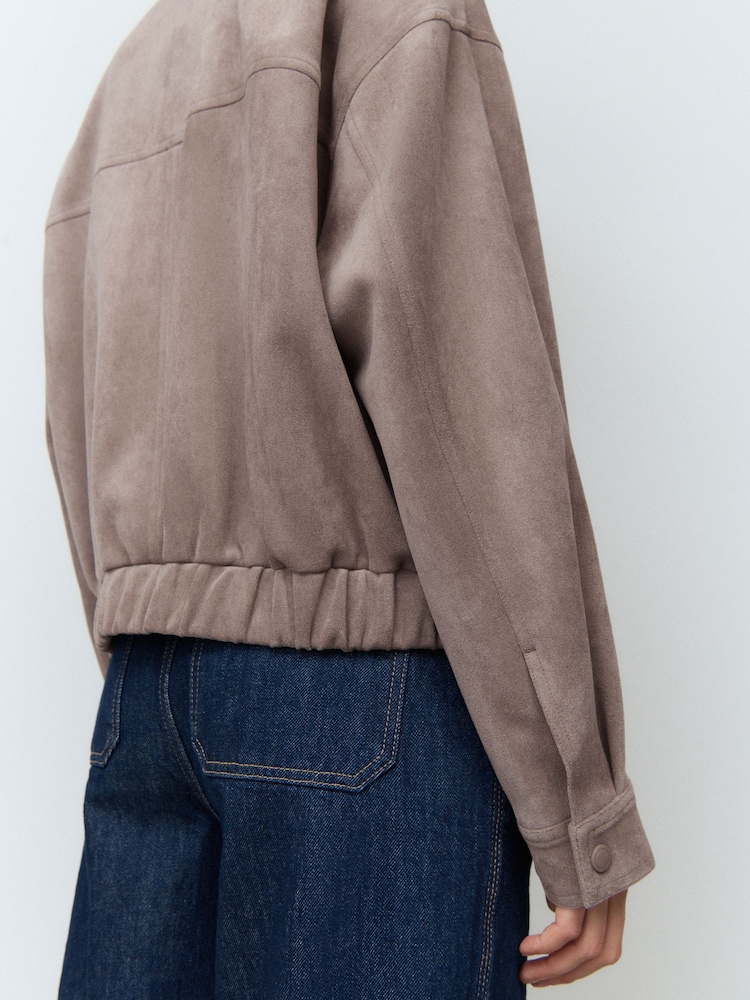 Grey Suedette Bomber Jacket - Image 4 of 8